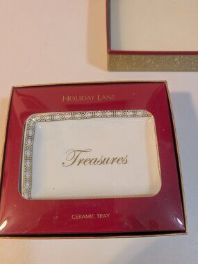 "Treasures" white ceramic tray, NWT
